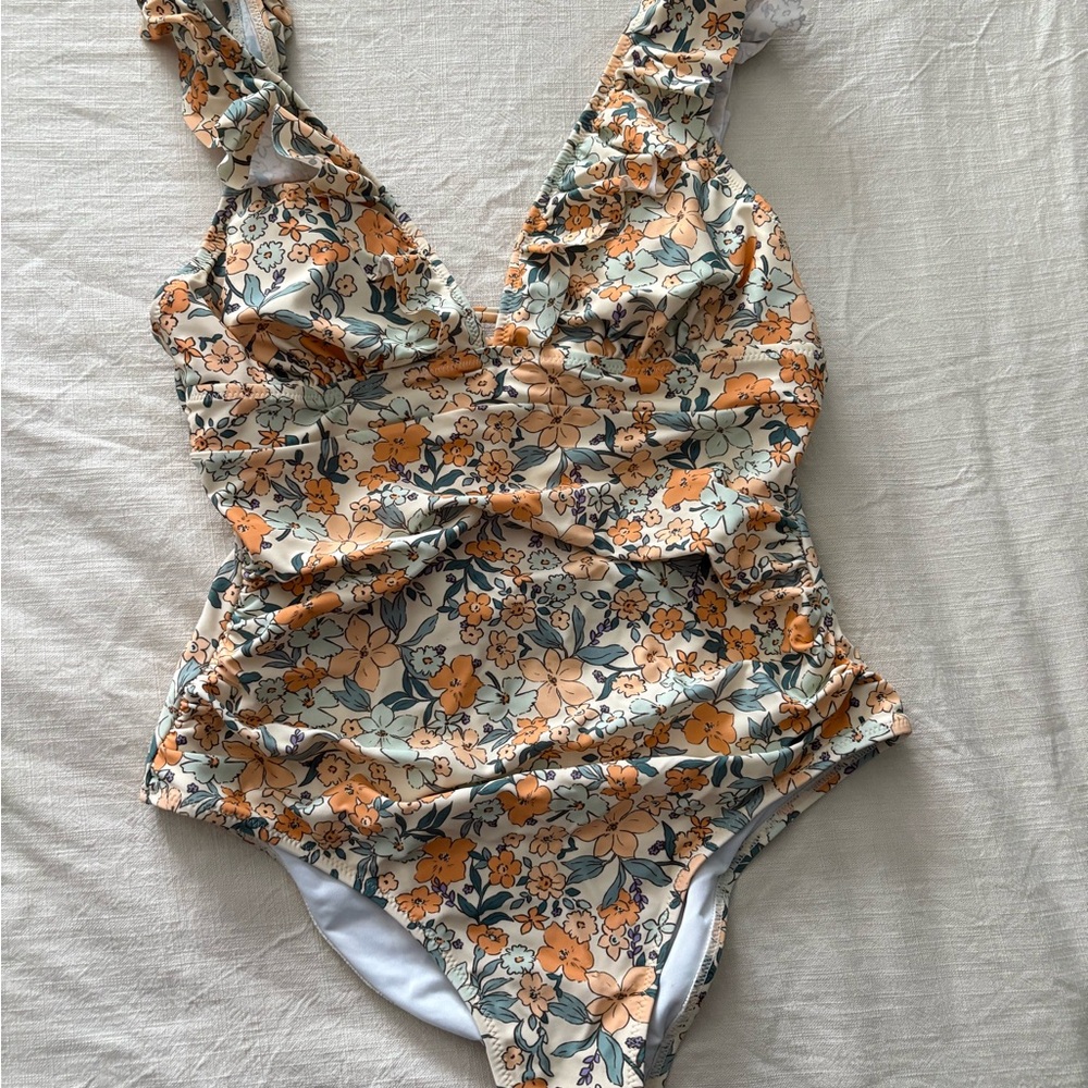 Cupshe Floral One Piece Swimsuit - Orange and Blue